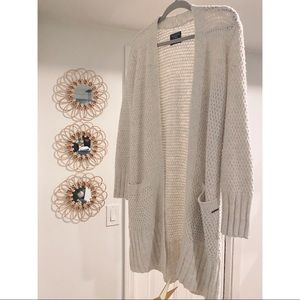 Long Open-Front Cable Knit Cardigan